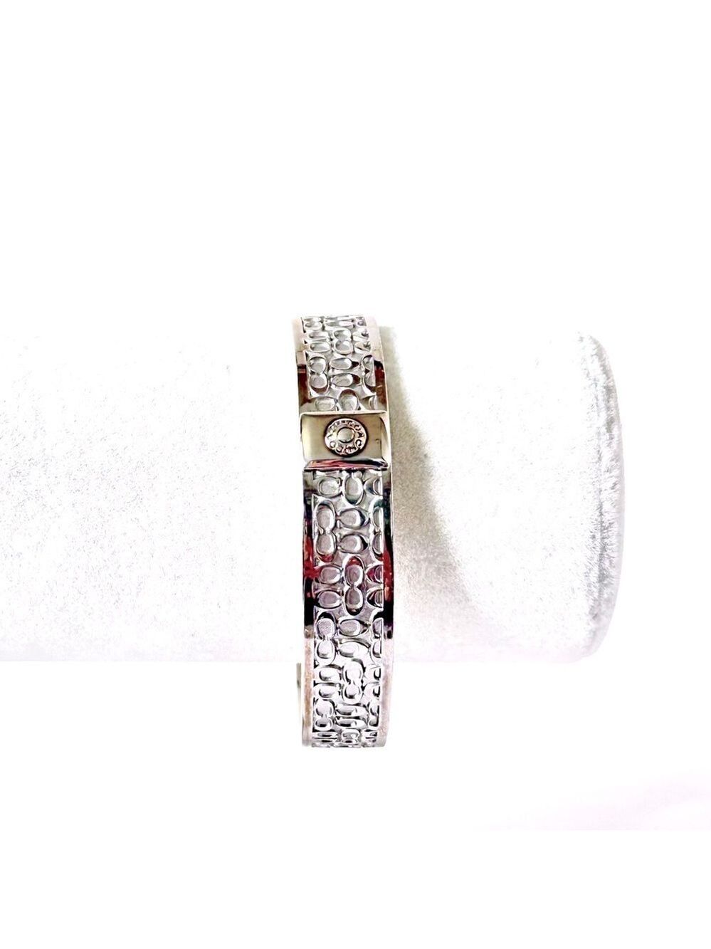 COACH Silver Signature Engraved Logo Bangle NWOT - Picture 7 of 12